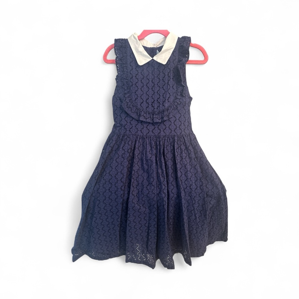 Janie & Jack Navy Blue Eyelet Lace Dress with White Collar